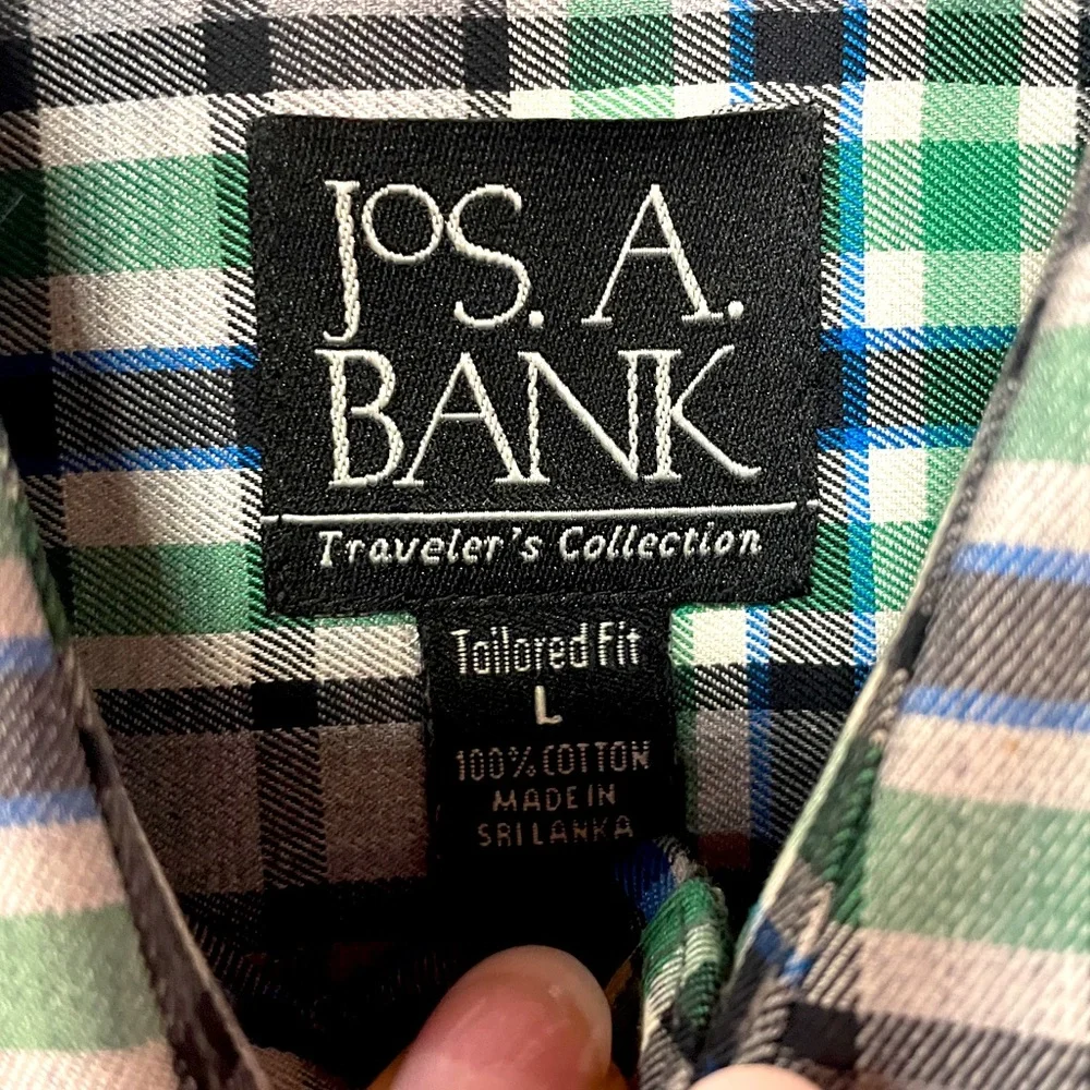 Jos A Bank Green Blue Gray Plaid Cotton Button Down Shirt Sz L - Picture 3 of 4